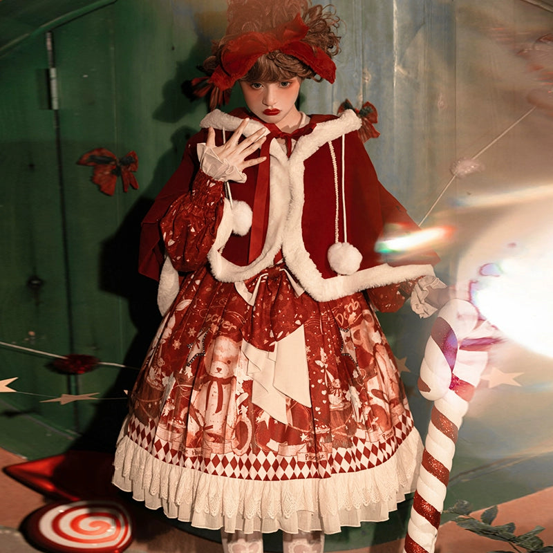 Sweet Date~Christmas Lolita OP Red Lolita Cape S Cape + OP 