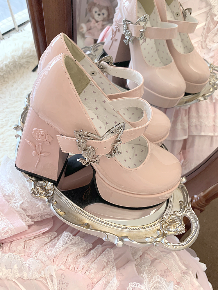 Dreamland - The cycle of all things - Lolita High Platform Shoes with Elegant Butterfly Buckle Pink 34