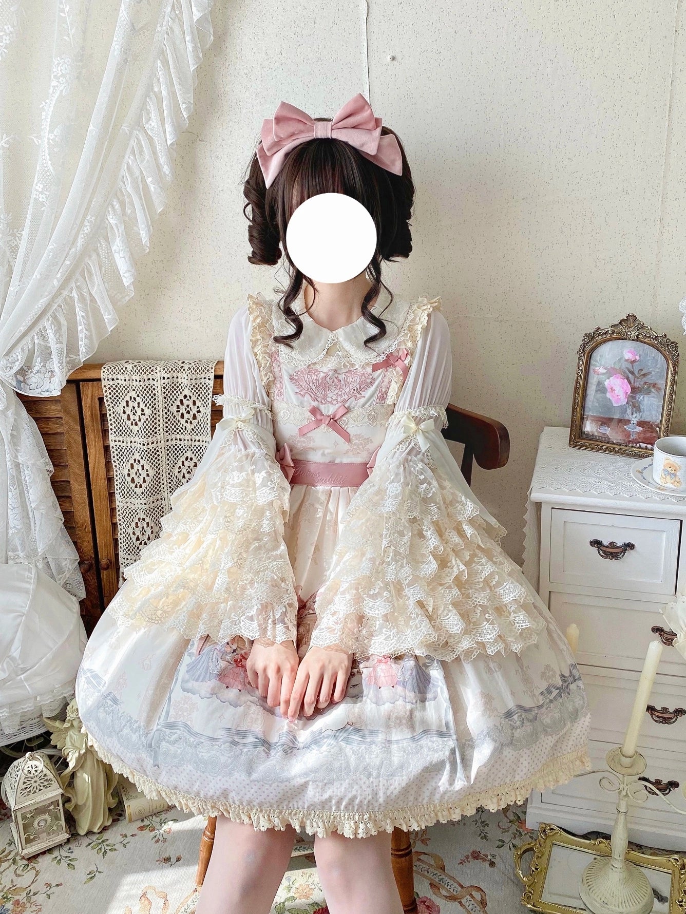 Qianmu - Granulated Sugar - Doll-like Sweet Lolita Lace Blouse, Hime Sleeve 44108:796436