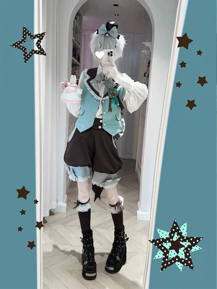 Candy Shop - Mint-chocolate Ouji Lolita Vest, Blouse and Shorts Outfit 45771:861851