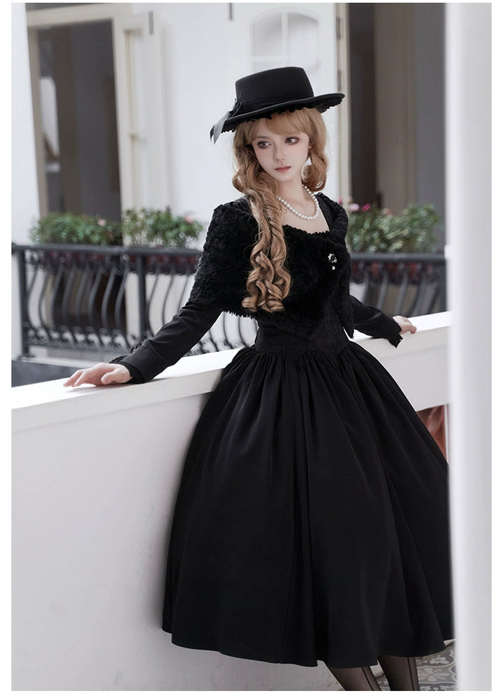 With PUJI~Old Testament~Classic Lolita Coat Black Plush Lolita Cape and Brooch