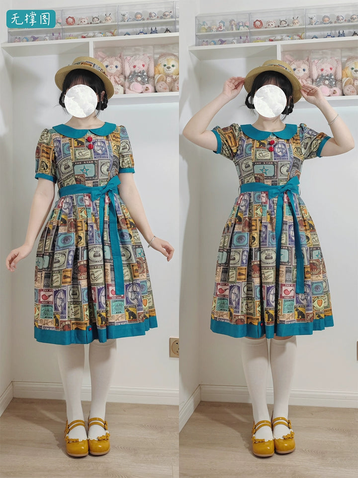 Miss Cube - Antique Label - Retro Lolita OP Dress Short Sleeve Dress