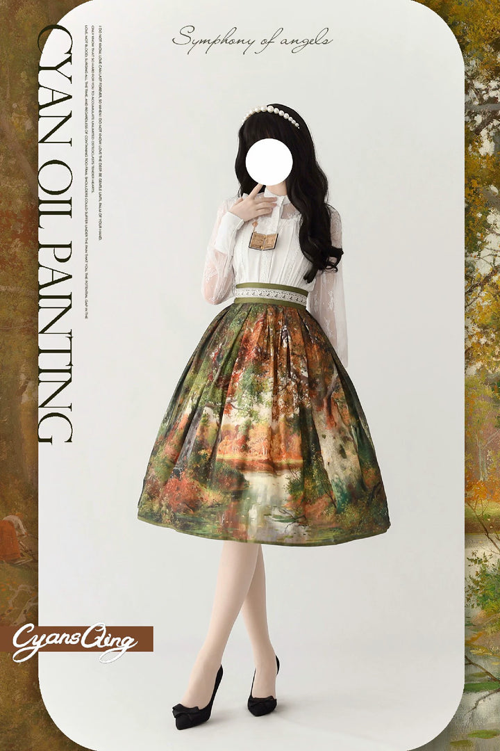 Cyan Lolita~Oil Painting Collection~Elegant Lolita Skirt Printed SK Autumn (77cm) S 