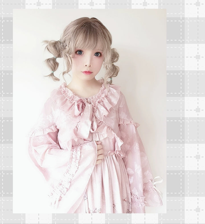 Time Memory~Xianbei~Sweet Lolita Chiffon Lantern Sleeve Cardigan with Bow   