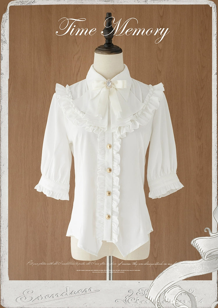 Time Memory~Earl Girl~Chiffon Classic Lolita Shirt with Mid-Length Mutton Sleeves White S