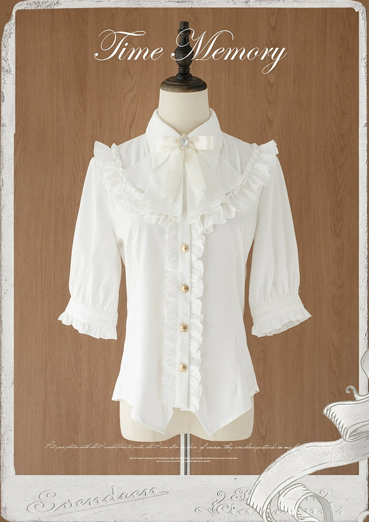 Time Memory~Earl Girl~Chiffon Classic Lolita Shirt with Mid-Length Mutton Sleeves White S