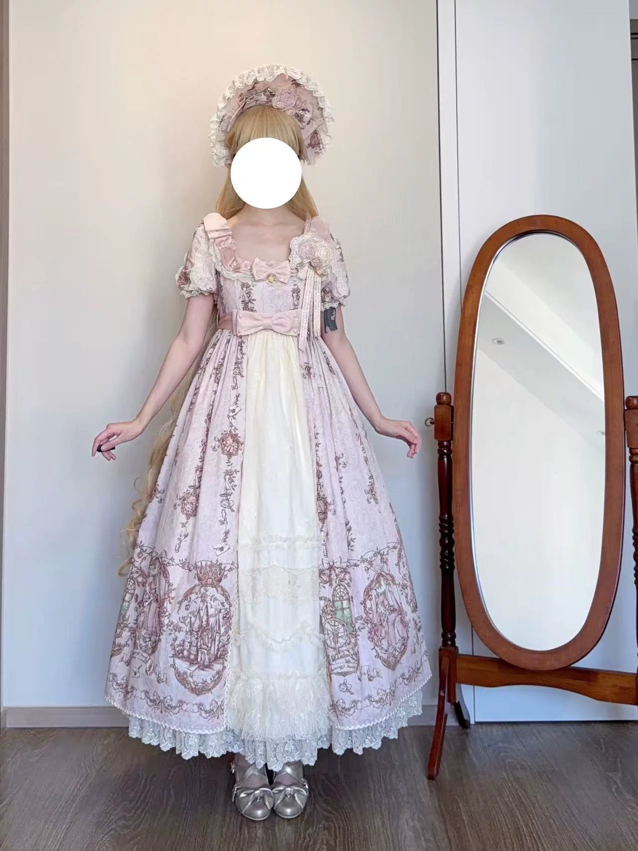 Sleeping Beauty - Doll-like Lolita Printed JSK Dress, Cotton Lining Vest Set 45691:860390