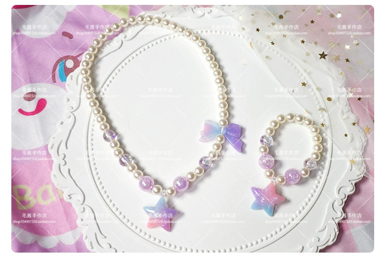 MaoJiang Handmade~Kawaii Lolita Necklace Gradient Choker Star blue and purple gradient necklace + bracelet  