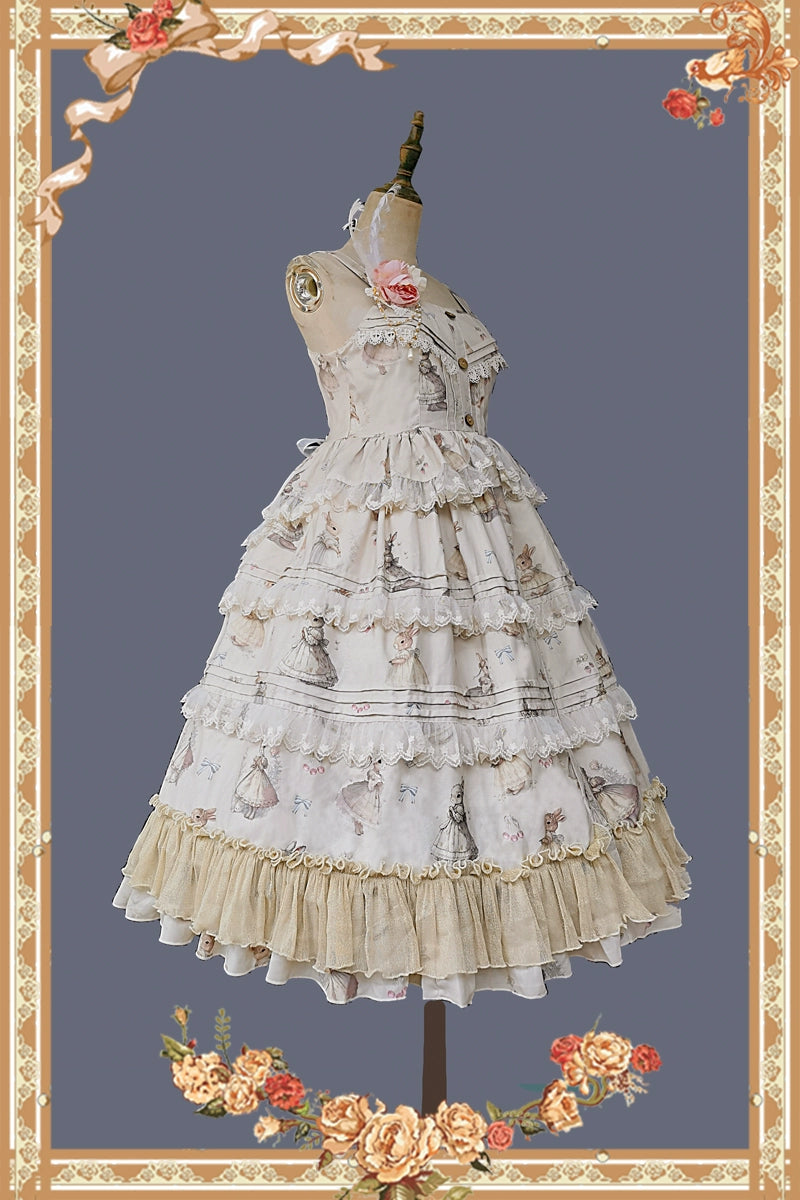 Infanta~Elegant Lolita JSK Dress Tiered Rabbit Prints Middle Split Dress   