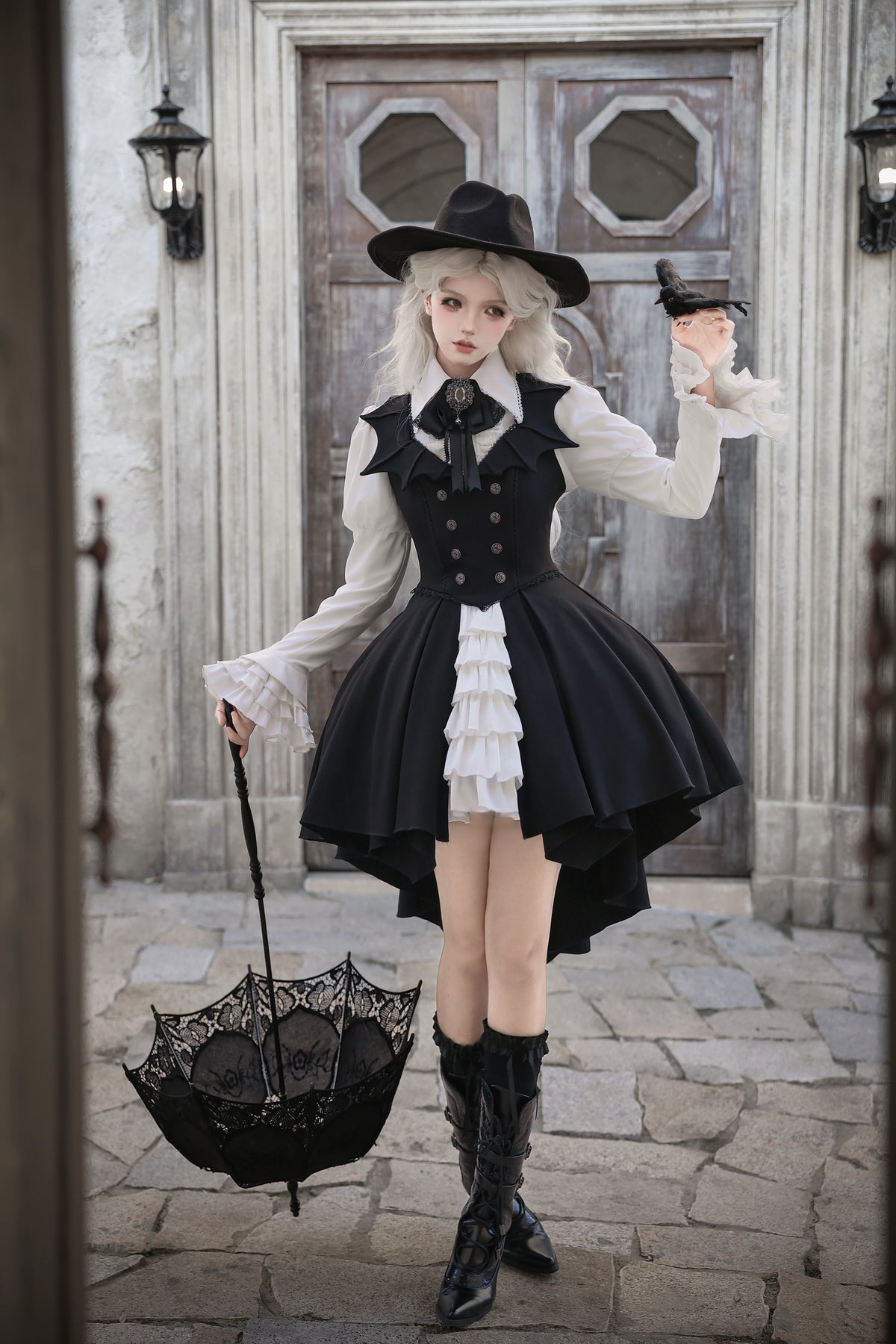 Bat Guardian - Halloween Gothic Lolita JSK Dress Set, Bat Wing Collar (L M S XL) 46028:872891