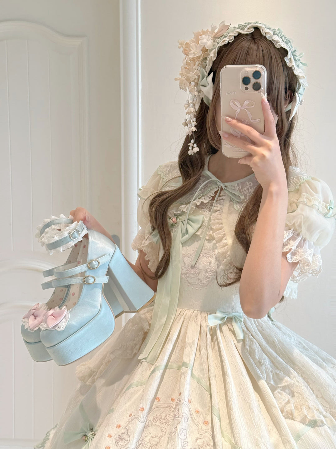 Pure Tea For Dream~Otome Fairy Tale~Sweet Lolita Shoes High Platform Satin Heels