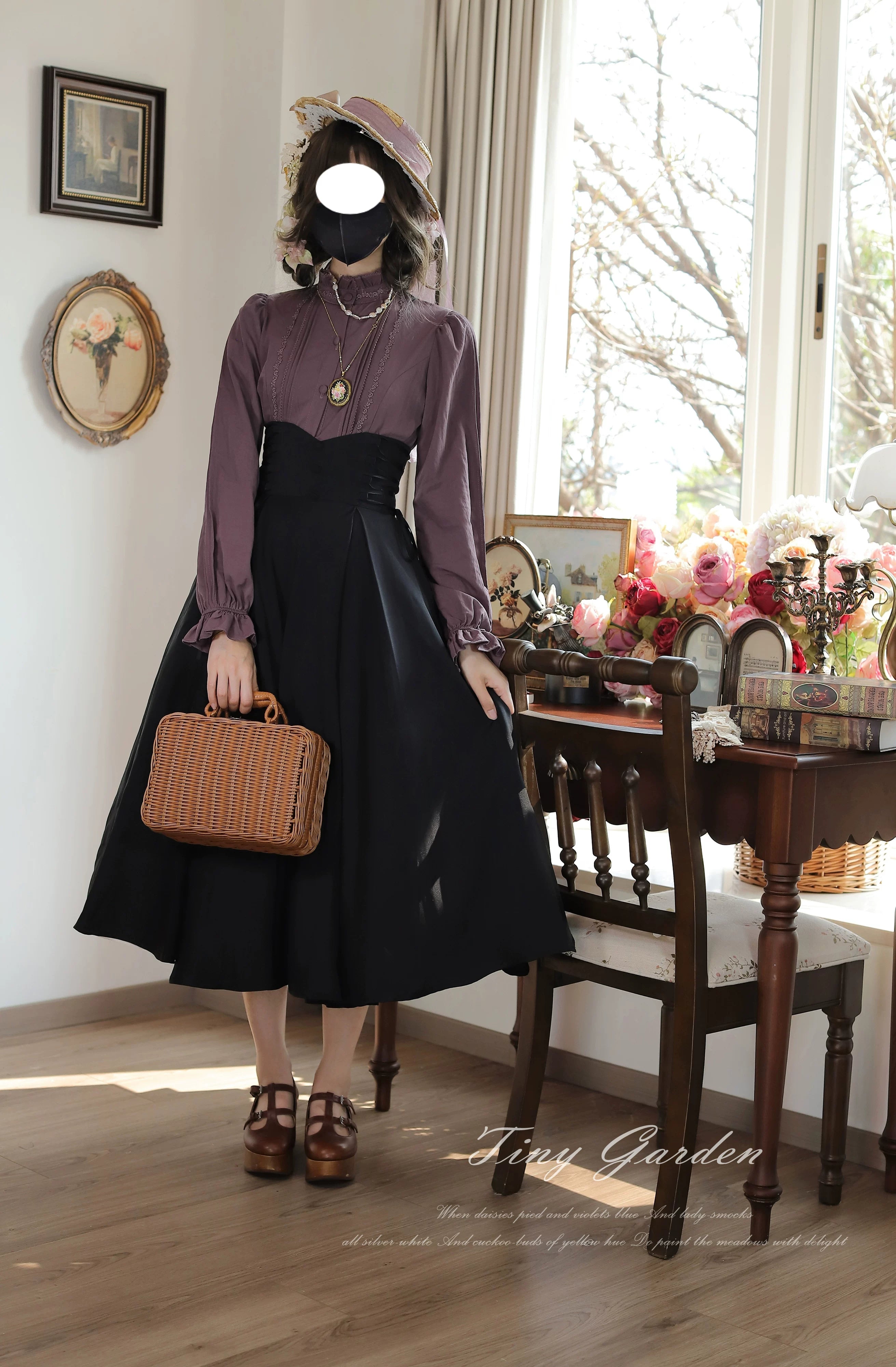 Morning Mist and Letter - Classic Lolita A-Line Skirt, High-Waist Fit