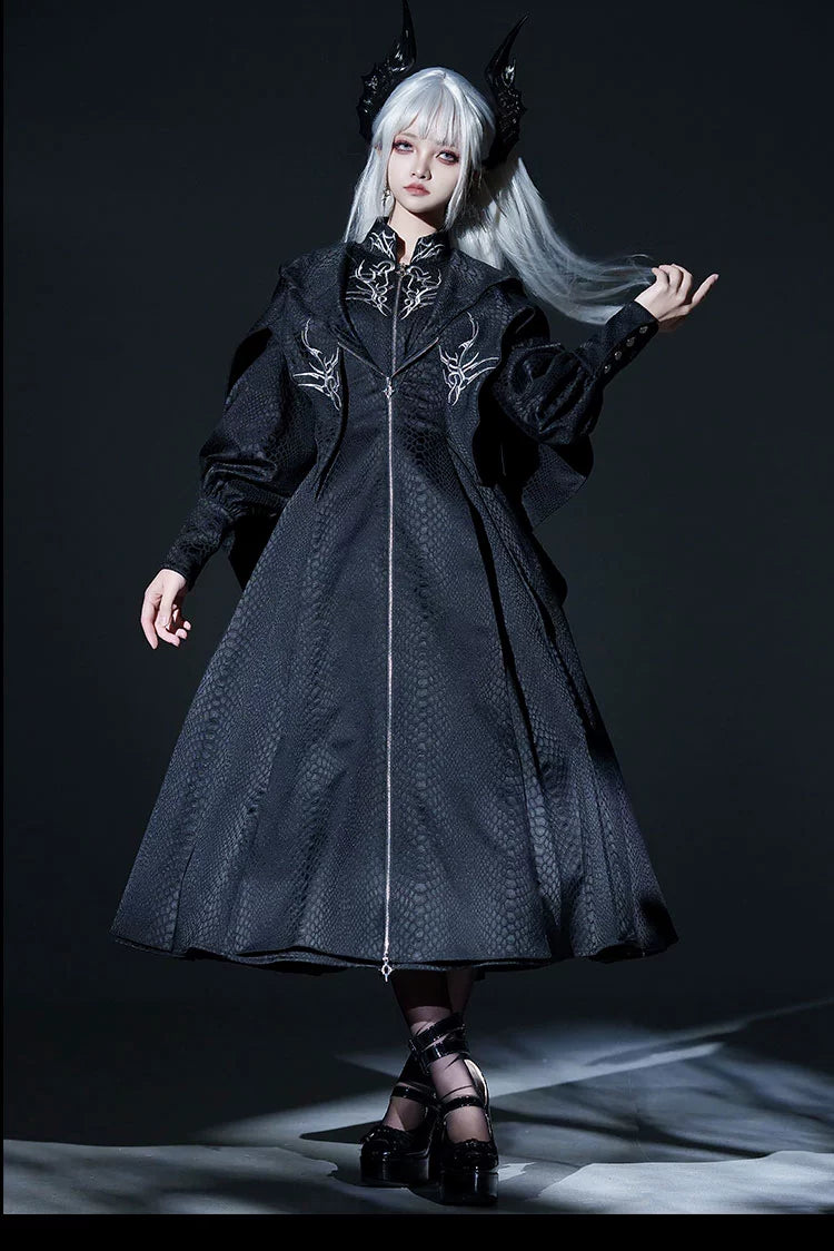 Morning mist and warbler~Dragon Scale~Gothic Lolita Jumper Dress Goth Coat S Black Coat