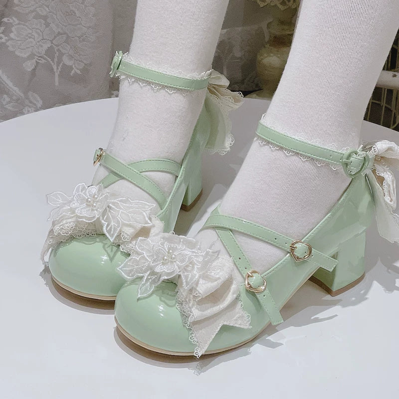 Spring Sakura - Wedding Sweet Lolita Heels Shoes, Floral Accent