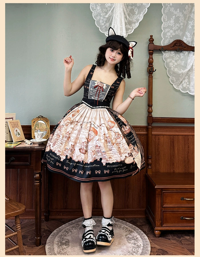 Alice Girl~Fox Band~Printed Sweet Lolita JSK Dress Square Neckline Daily Dress