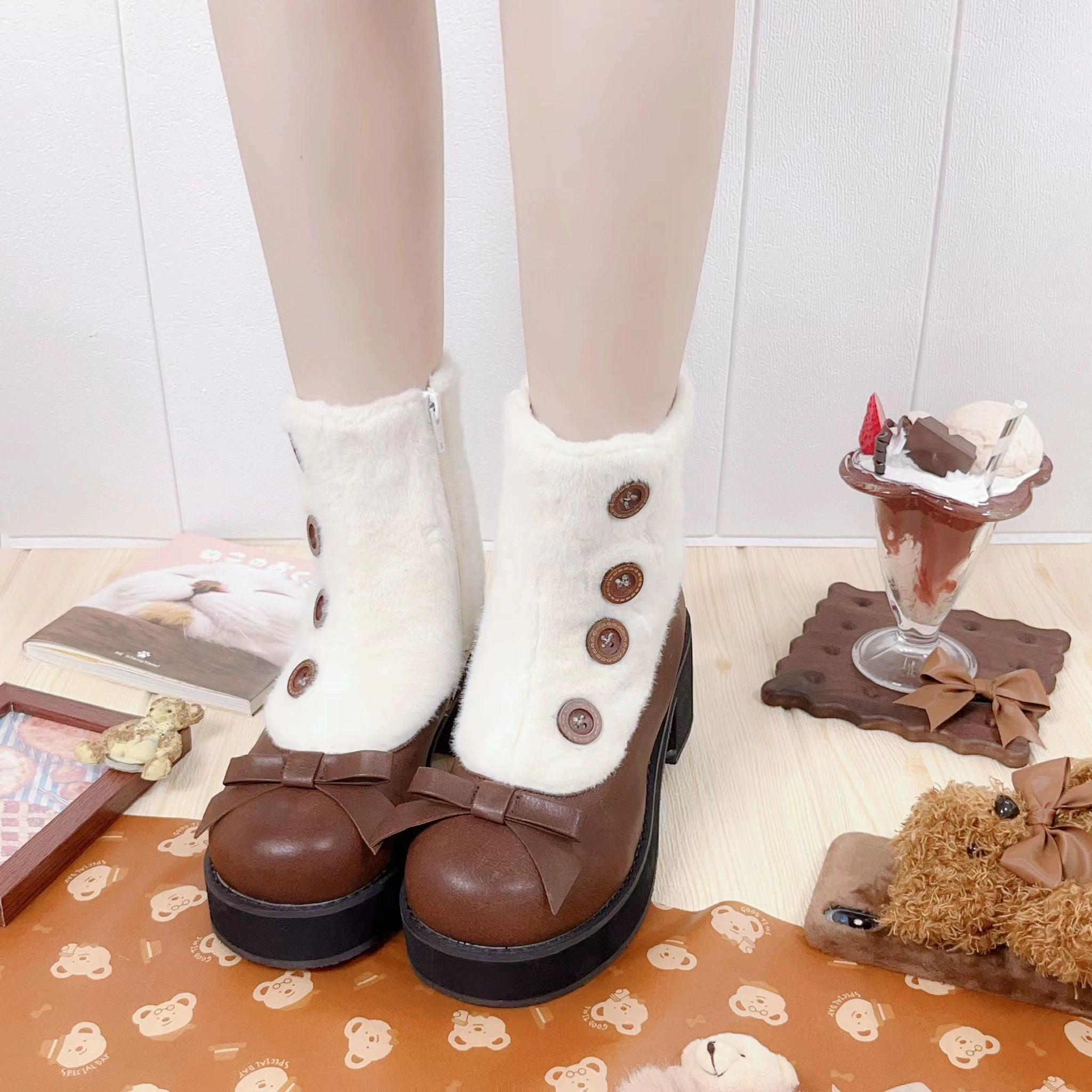 Dolly Doll~Winter Lolita Boots Fur Mary Jane Lolita Low Heel Shoes 32674:403350
