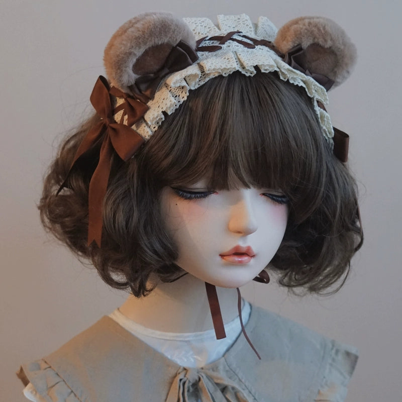 Besozealous - Handmade Lolita KC Animal Ear Coffee Hairband 2 Brown Bear Ear Hairdband