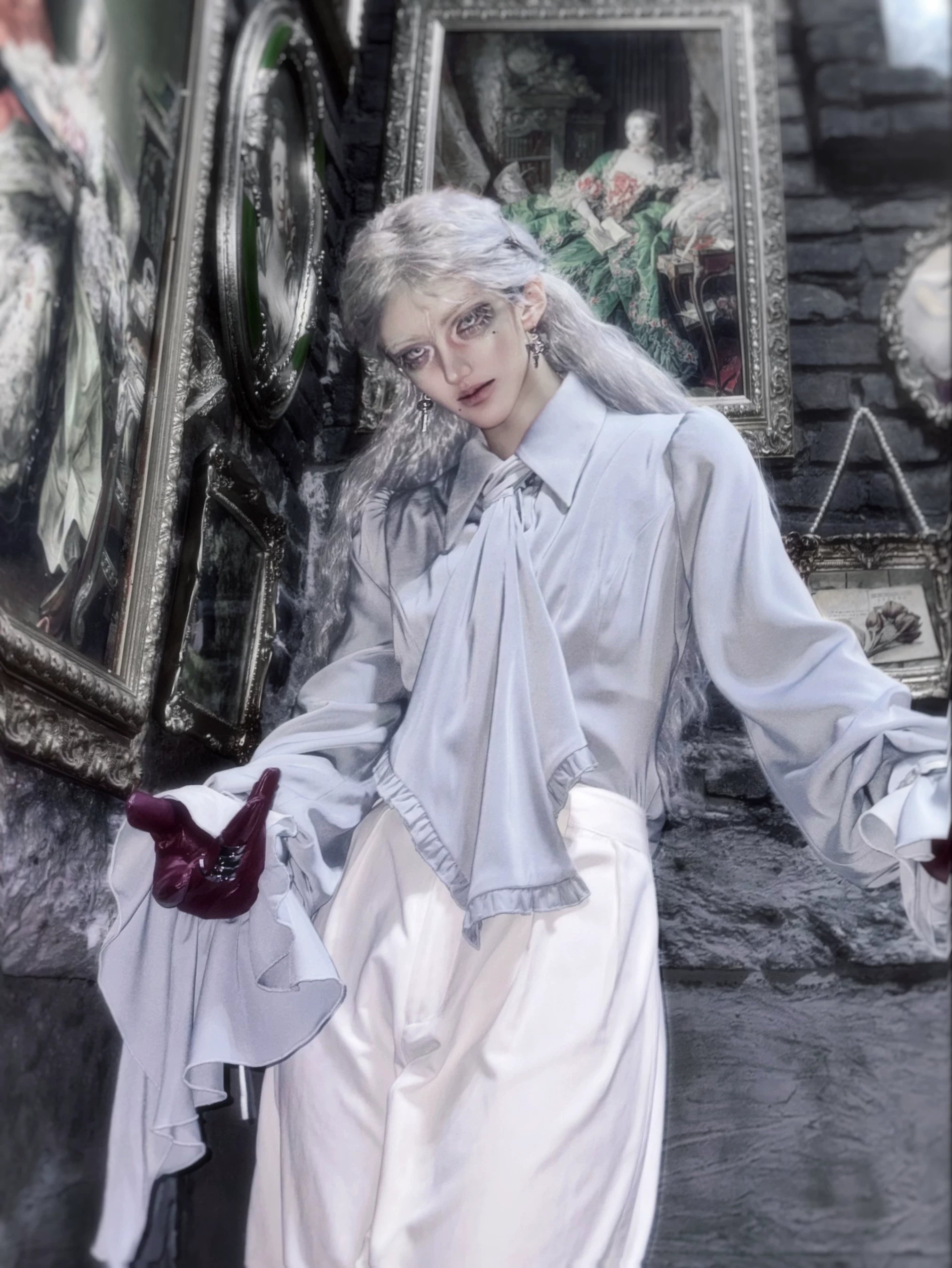 Moon Knight - Ouji Lolita Lantern Sleeve Blouse, Detachable Cuffs