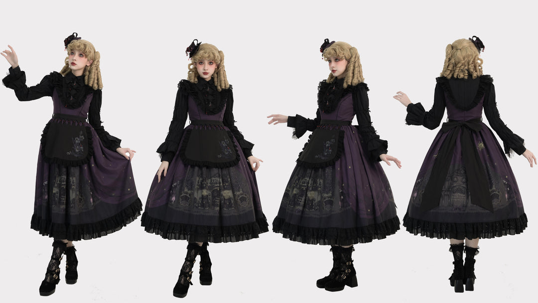 Dark Circle Clinic~Barbara Manor Night~Gothic Lolita JSK Pleated Floral Print Lolita Dress   