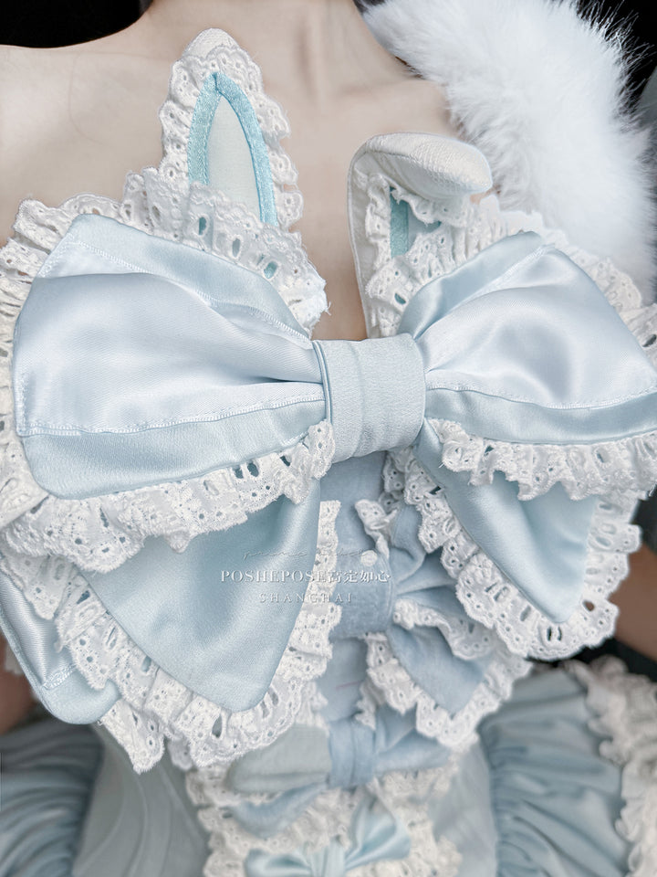 POSHEPOSE~Chuling Swan Lake~Sweet Lolita JSK Set Velvet Blue Dress for Prom 42865:755884
