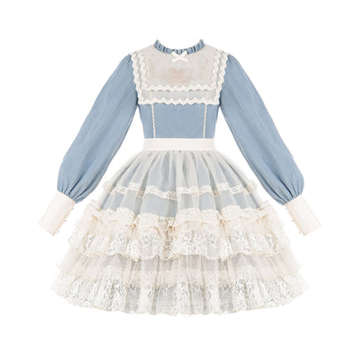 With PUJI~Graceful Butterfly~Classic Lolita Blue OP Dress   