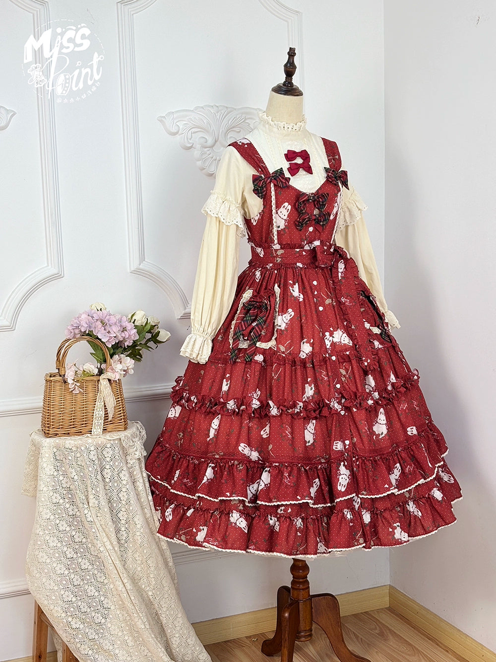 Miss Point~Forest Berry Bunny~Sweet Lolita JSK Elegant Bunny Print Dress 41972:720944