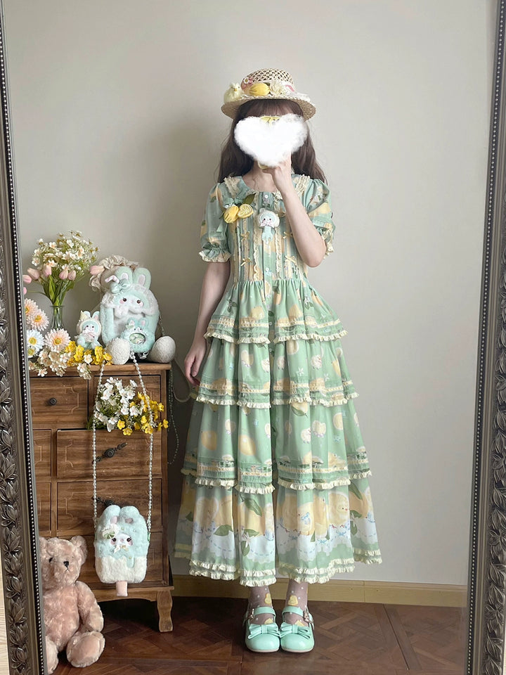 Miss Point~Lemon Chick~Country Lolita Printed OP With Button Front 42984:760408