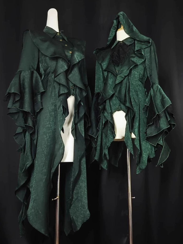 Camouflage Humanoid~Eerie Devour~Ouji Lolita Shirt with Irregular Hem Green S Long Version