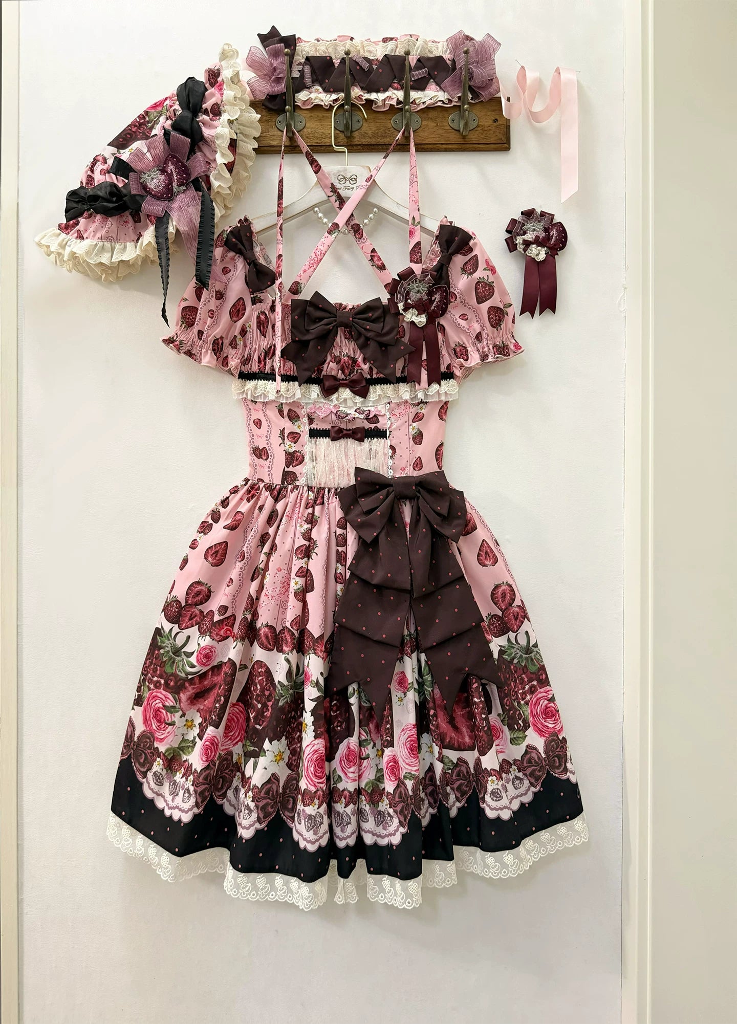 Dark Berry Fairytale - Cotton Sweet Lolita Strawberry Printed OP & JSK Dress 45629:856430