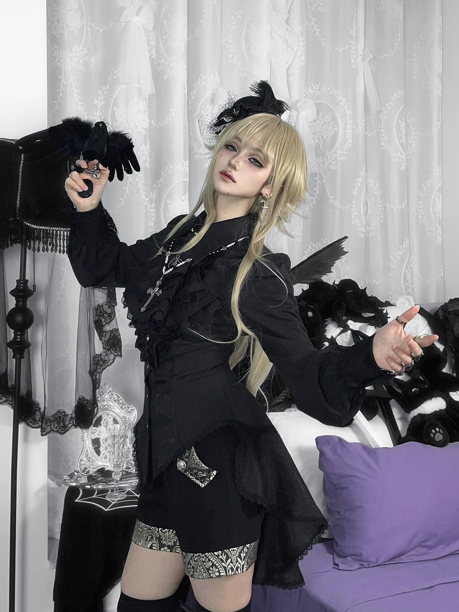 Little Dipper - Cold Rice - Ouji Lolita Shirt With Spiderweb Pattern in Several Versions 42876:756316