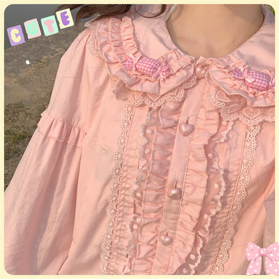 Sugar Girl~Sweet Lolita Shirt Pink White Shirt for Autumn and Winter S Pink 