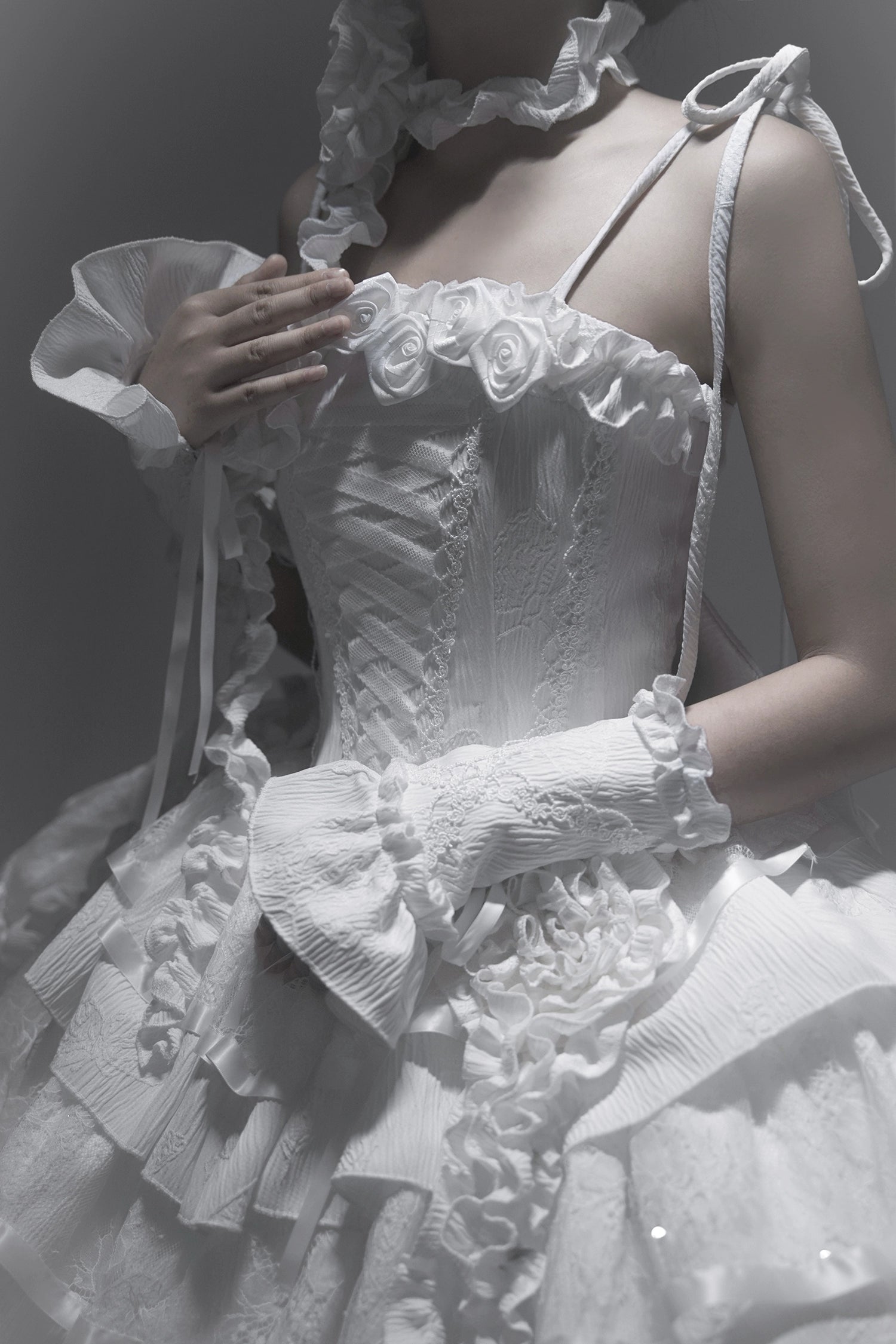 Silent Manor - White Gothic Lolita Fishbone JSK Dress 43499:777815