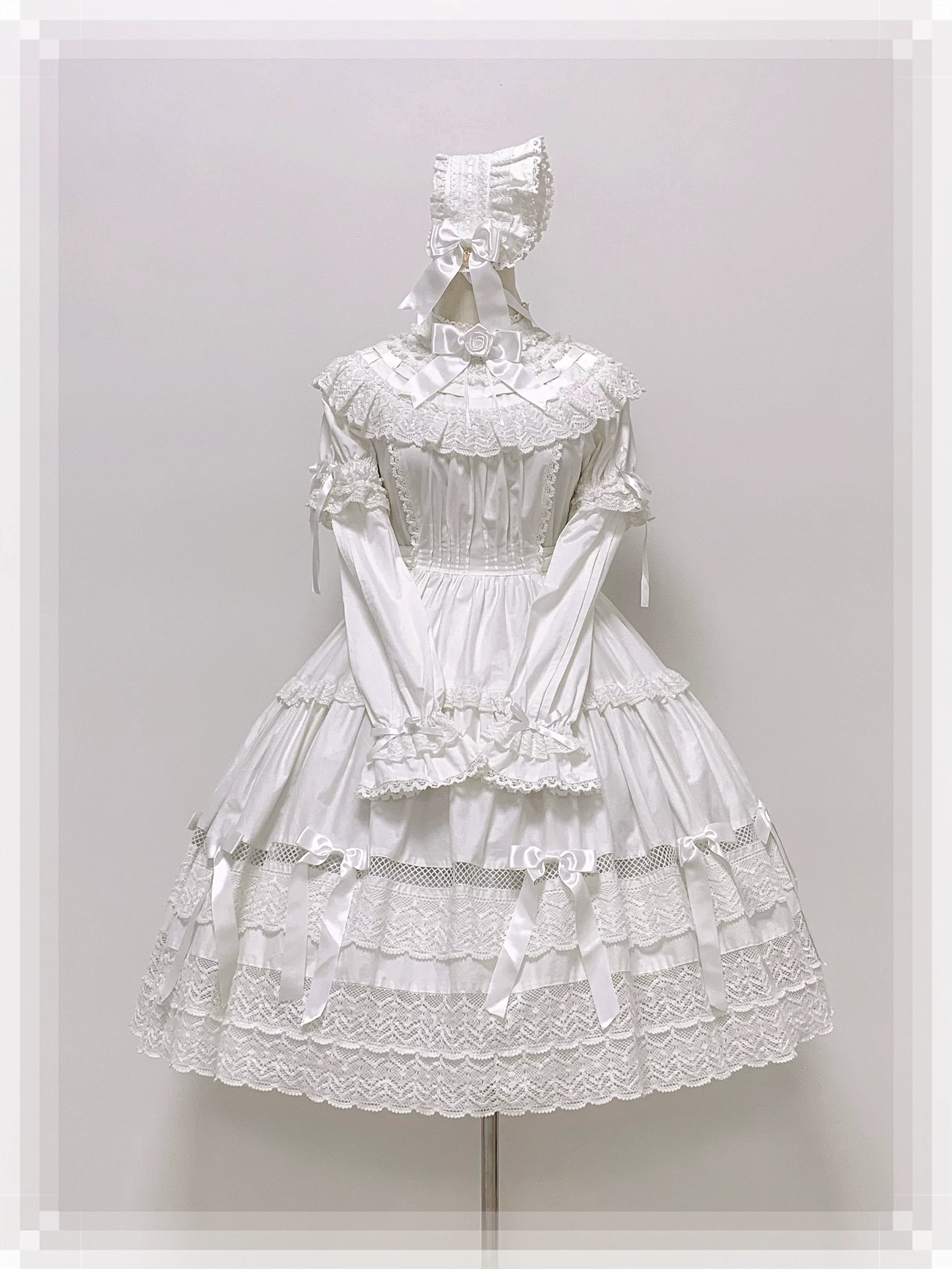 Edelburg Rose - Old School Lolita Cotton OP Dress Set, Detachable Sleeves (L M S XL) 45685:859061