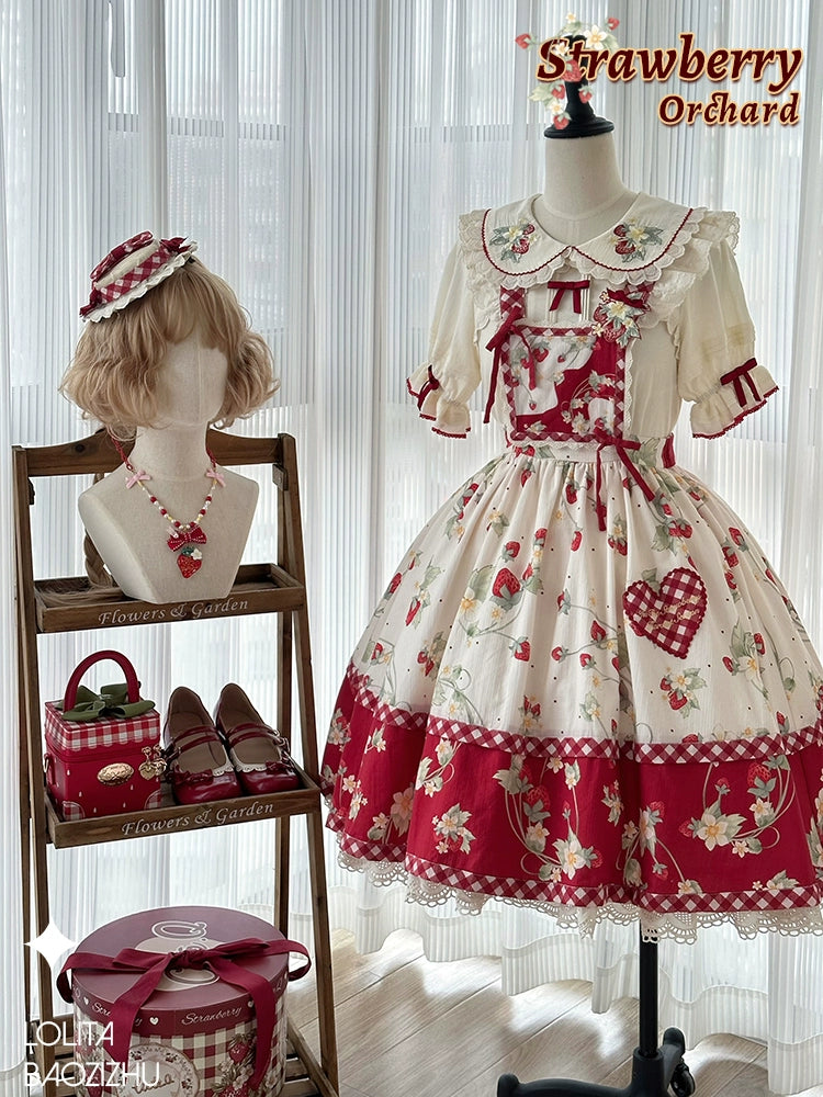 Piggy Bun - Sweet Lolita Shirt Strawberry Embroidery Ivory Blouse