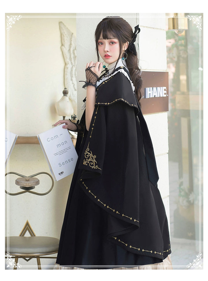 (BFM)YingLuoFu~College Style Lolita Cape Gold Embroidery Cloak Set   