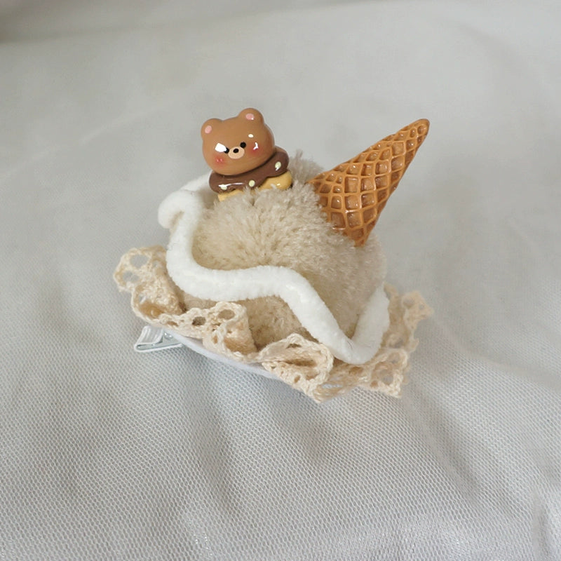 MaoJiang Handmade~Sweet Lolita Headdress Ice Cream Cone Hair Clip Camel Color - Bear Ice Cream