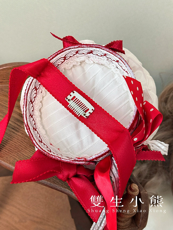 Shuang Sheng Xiao Xiong - Bite The Cake - Sweet Lolita Accessories, Red & White Polka Dots