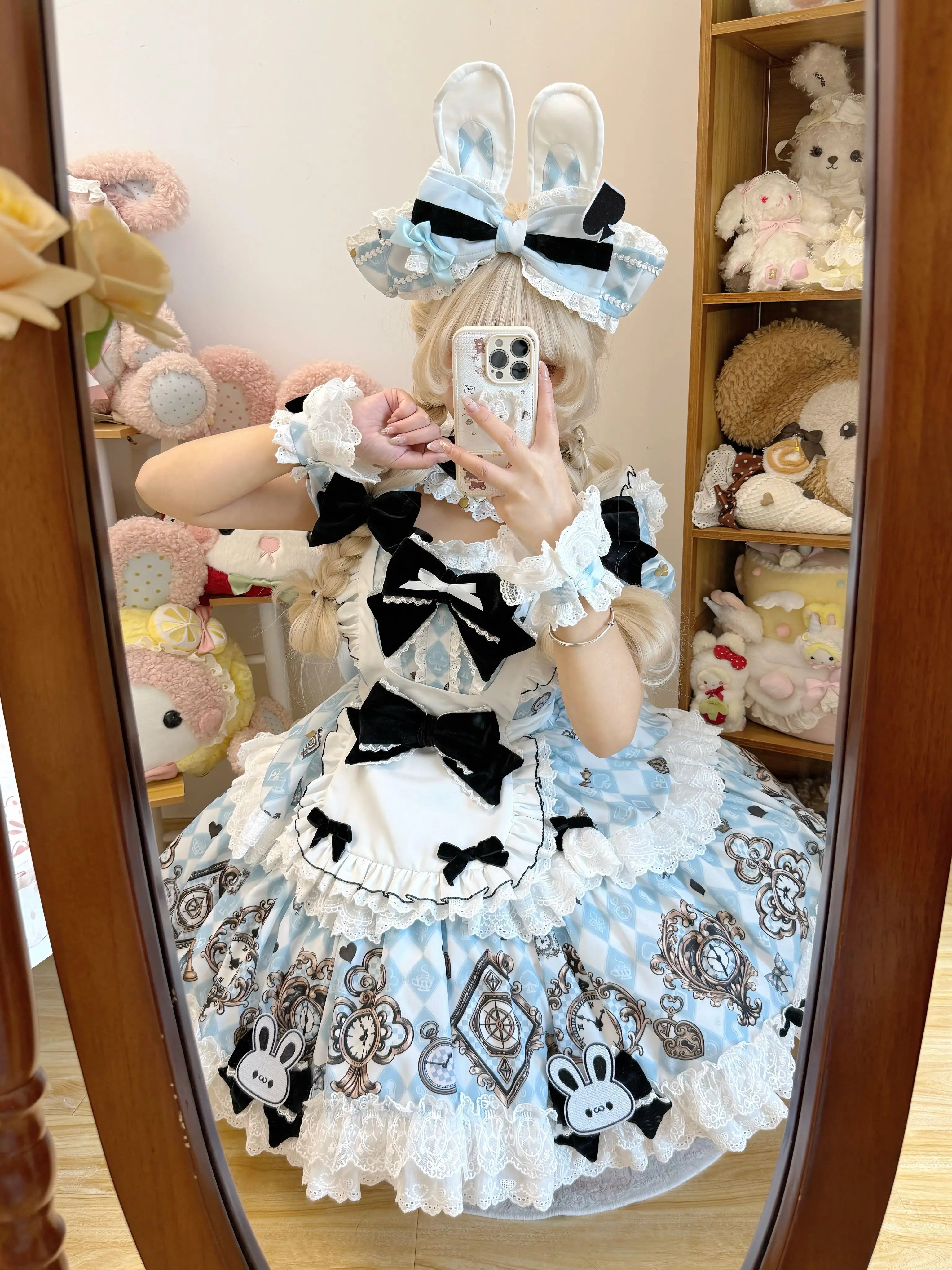 Unnamed Journey - Sweet Lolita Argyle Printed OP Dress with Bunny Details 45510:850394