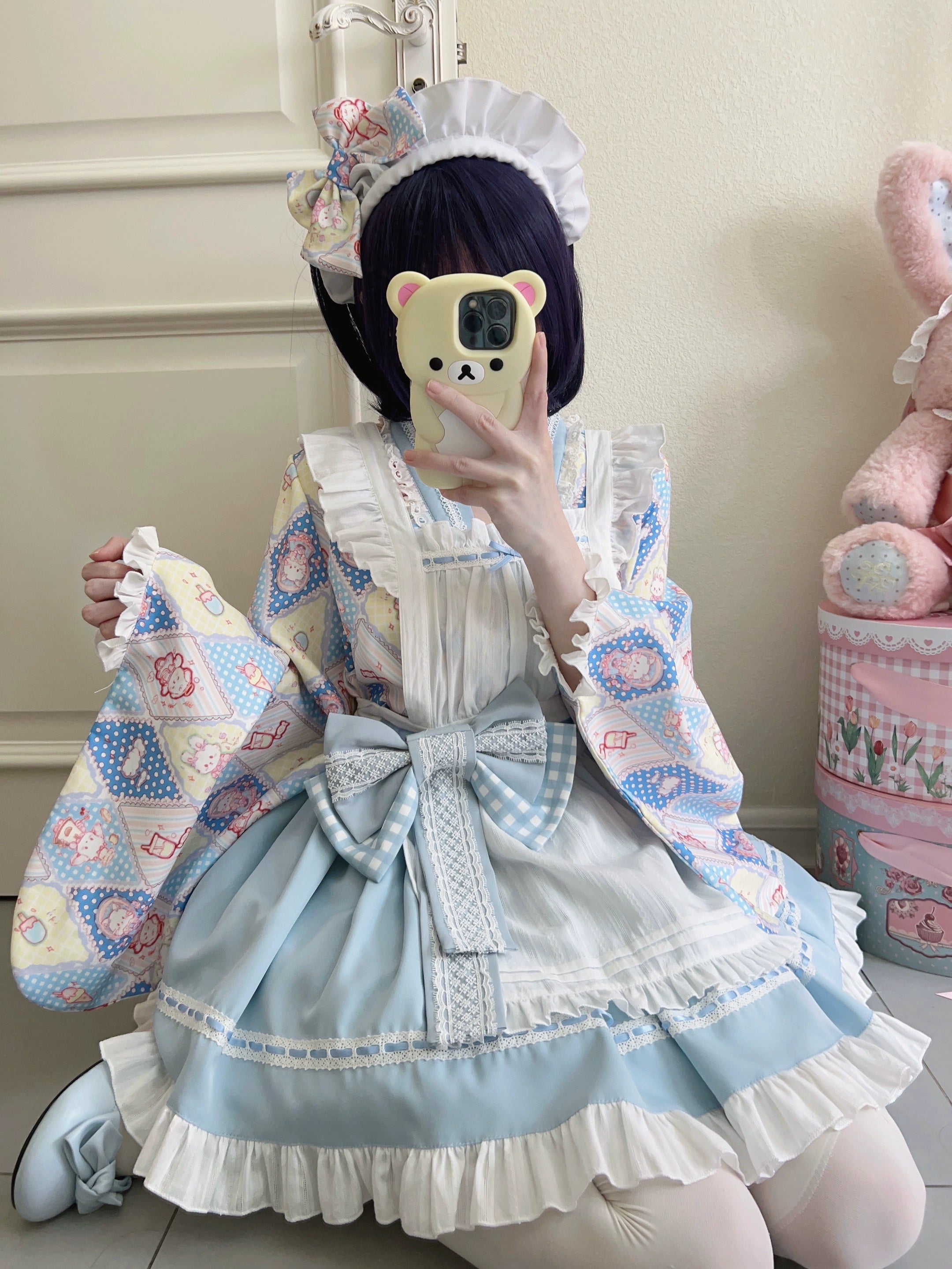 Sugar Girl~Showa Sweetness~Maid Wa Lolita Skirt Set Cute Summer Lolita Bow Apron 35422:520276