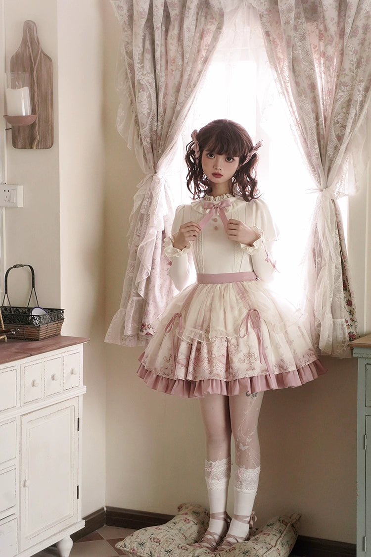 Half Sweet Lolita~Doll Garden~Sweet Lolita JSK Dress Cat Print Pink Dress Set   