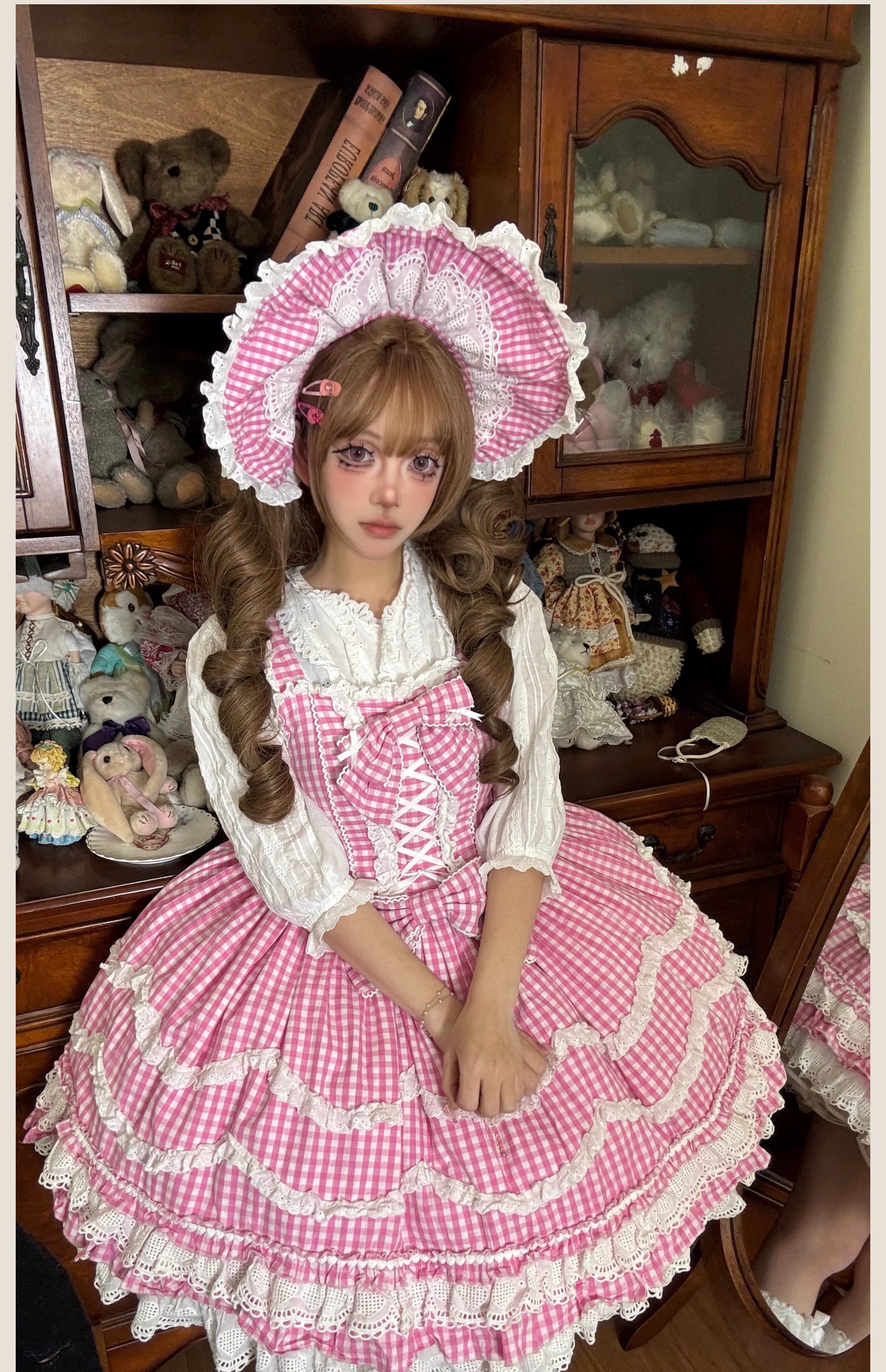 TaTaTa Lolita - Plaid Baileys - Old School Lolita Pink Plaid JSK Pink JSK + BNT S