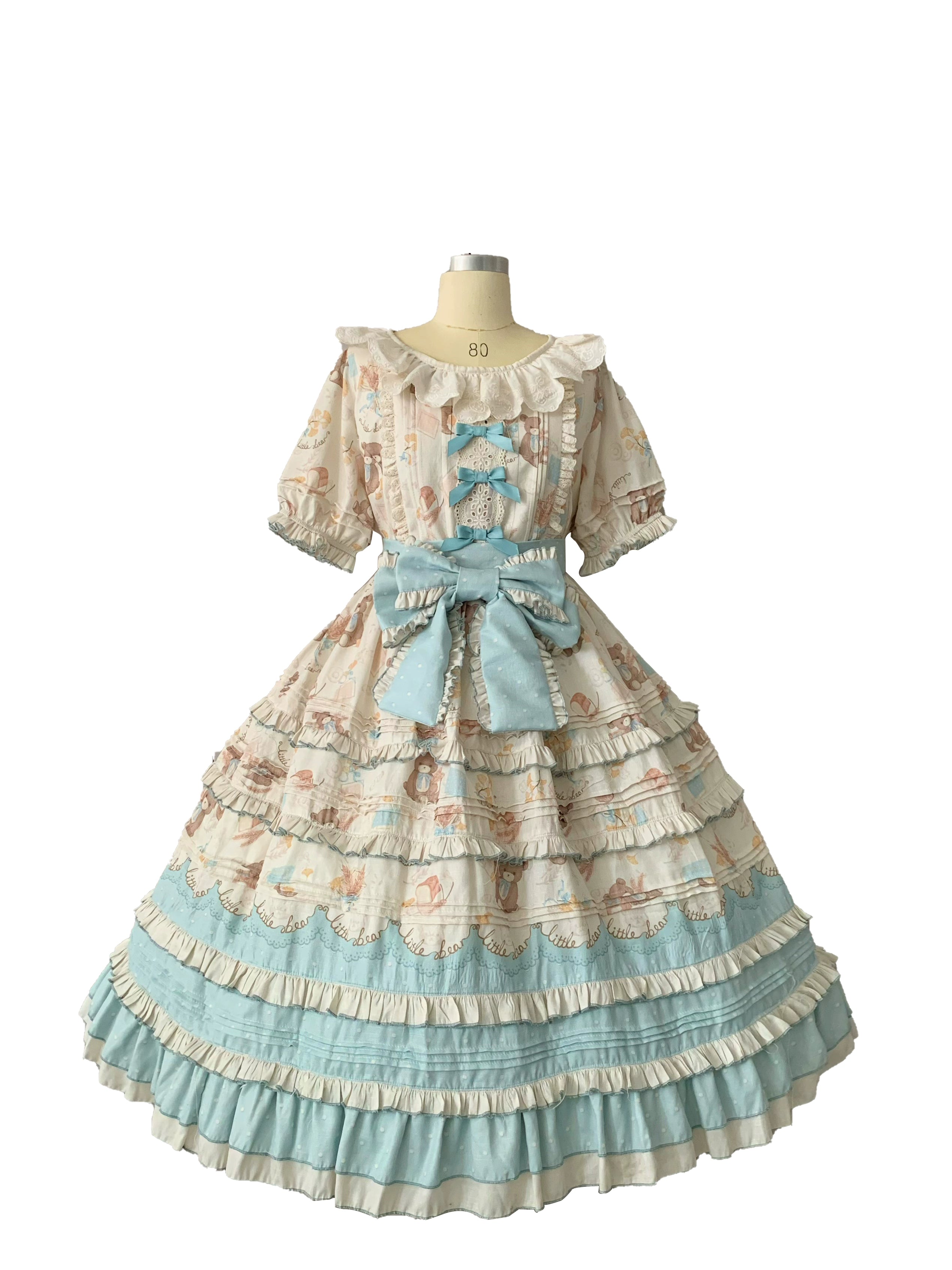 Chubby Cat Diary - Harvest Bear - Plus Size Country Lolita OP Dress with Teddy Bear Print OP Only S