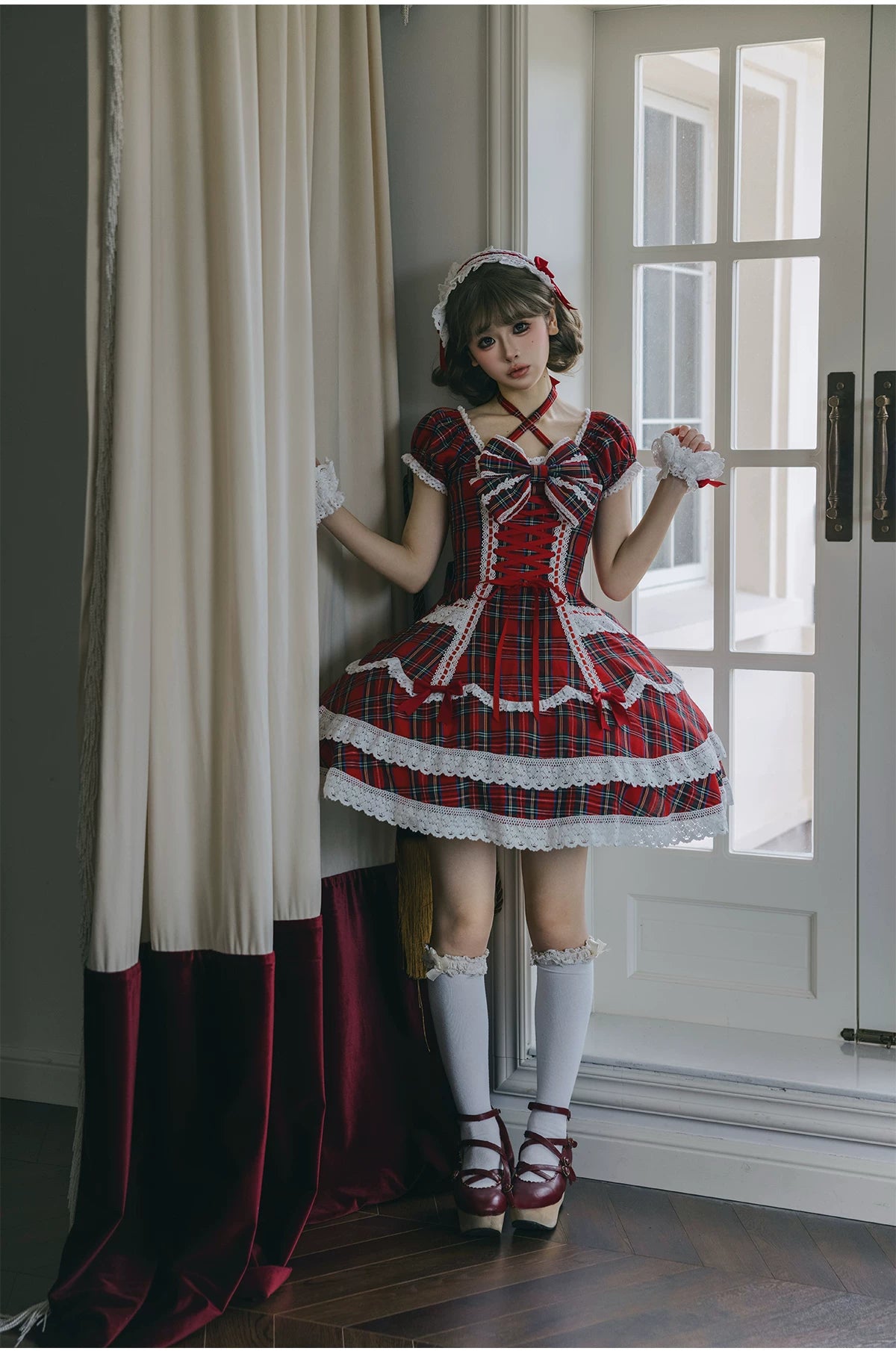Showa Sweetheart - Old School Lolita OP Dress, Ruffled Lace Hem 45887:866791