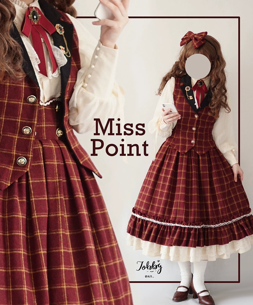 (BFM)Miss Point~Rose~Elegant Lolita Fishbone Grid Skirt Customized 32512:385036