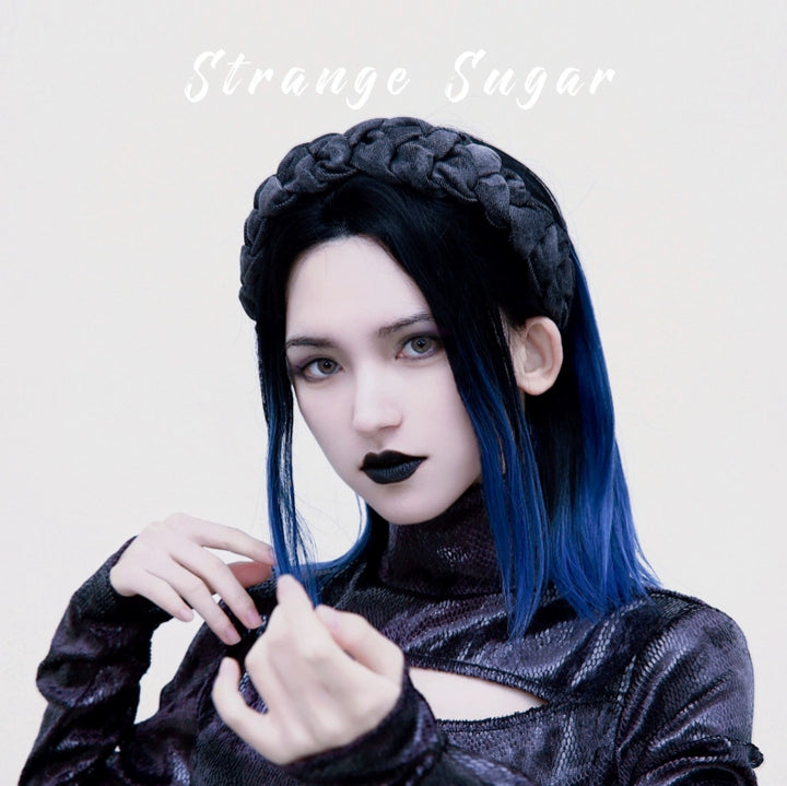 Strange Sugar~Gothic Lolita Black Headdress Butterfly KC Photography Props 12 - Black-gray tie-dye braid  