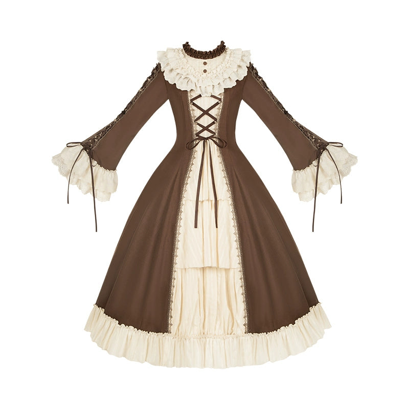 With PUJI - Walnut Box - Classic Lolita OP Dress Suit, Flared Sleeve 43834:786867