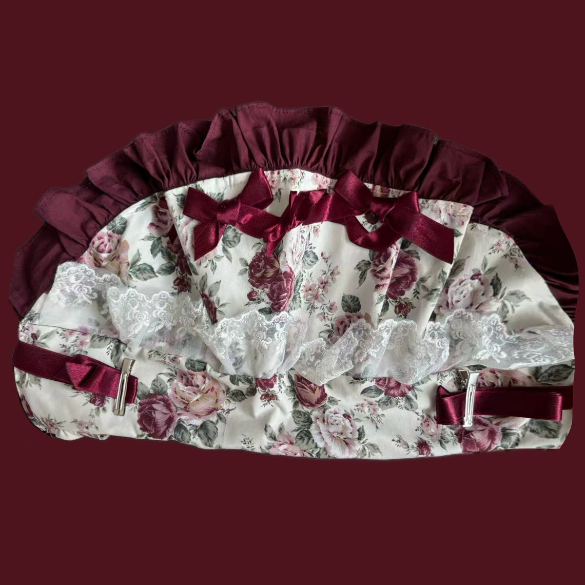 TaTaTa Lolita - Burgundy Rose - Floral Printed Old School Lolita JSK, Elegant Cape BNT Only (one size / choose M) S