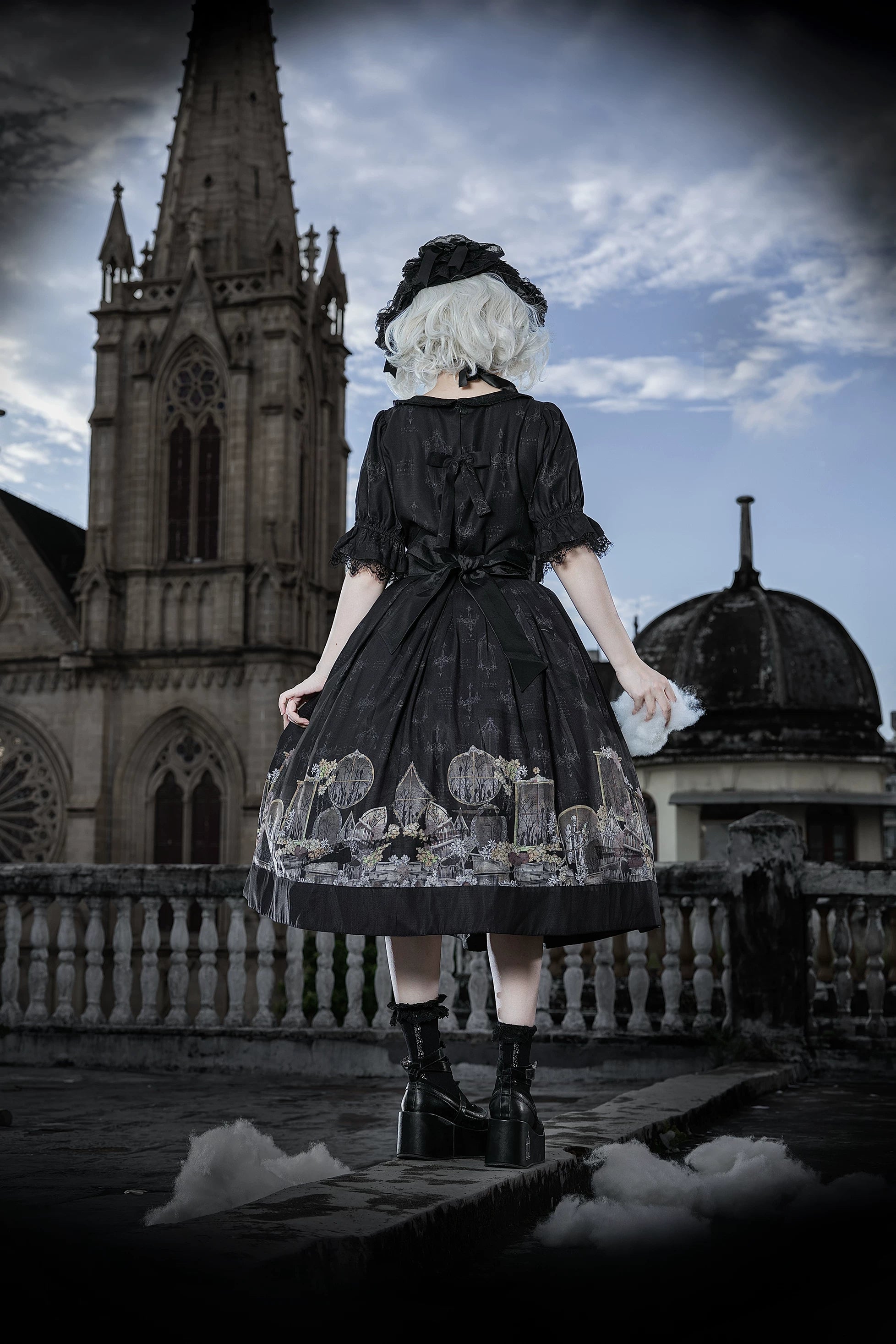 Window of Shadows - Plus Size Gothic Lolita OP & JSK, Window and Floral Print 45889:866699