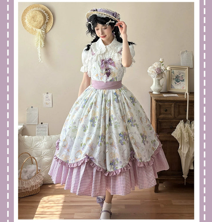 Qianmu~Blueberry Summer~Classic Lolita JSK Dress with Large Hem and Cotton Lining