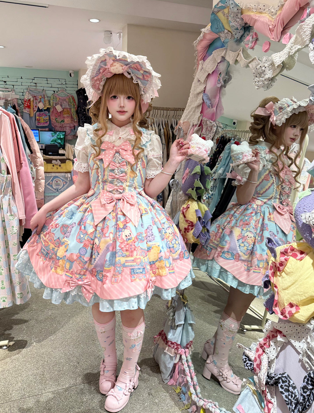 Star Fantasy~Rainbow Buffet Bunny~Candy-Like Kawaii Lolita Dress Suit with Plus Size Shirt S JSK only Blue